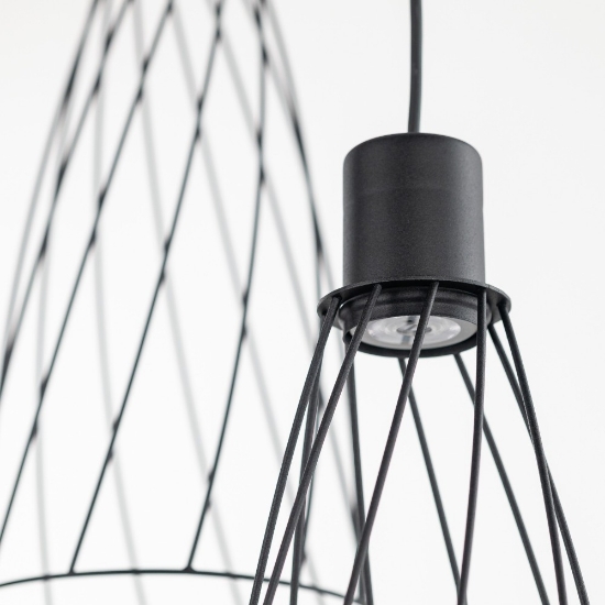 Lampadario per cucina nero tre elementi diffusori a gabbia